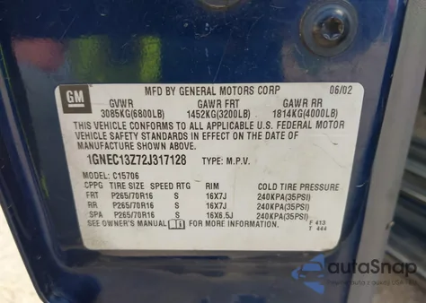 2002 Chevrolet Tahoe Ls from USA, damaged, VIN 1GNEC13Z72J317128